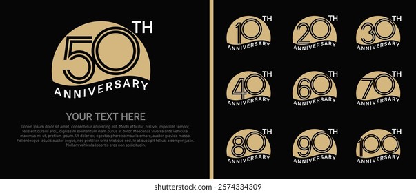 logo anniversary set. brown color with half circle on black background for special event