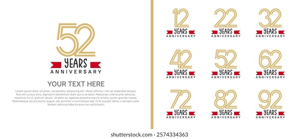 logo anniversary set. brown color with red ribbon on white background for special event