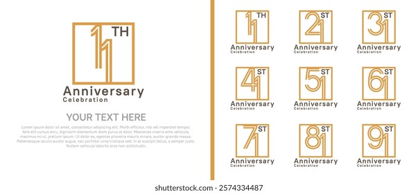 logo anniversary set. brown color with square on white background for special event