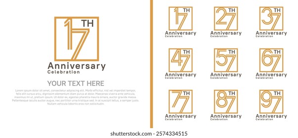 logo anniversary set. brown color with square on white background for special event