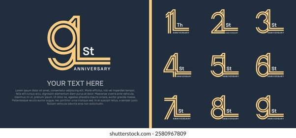 logo anniversary set. brown color double line on dark background for special event