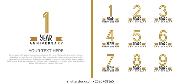 logo anniversary set. brown color with brown ribbon on white background for special event