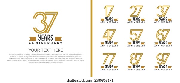 logo anniversary set. brown color with brown ribbon on white background for special event
