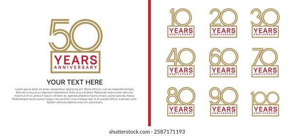 logo anniversary set. brown color with square on white background for special event