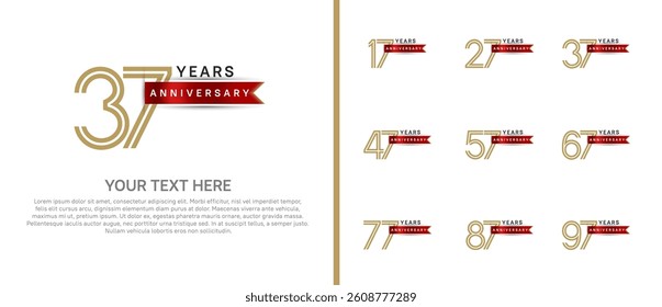 logo anniversary set. brown color with red ribbon on white background for special event