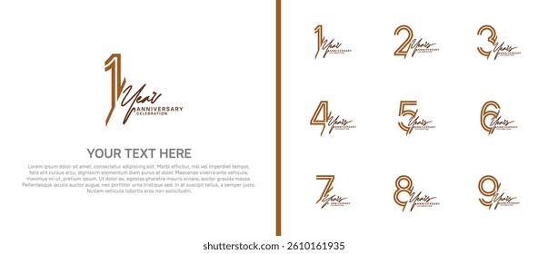 logo anniversary set. brown color with handwriting on white background for special event