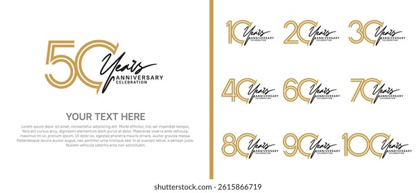 logo anniversary set. brown color with black handwriting on white background for special event