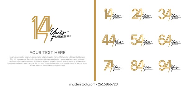 logo anniversary set. brown color with black handwriting on white background for special event