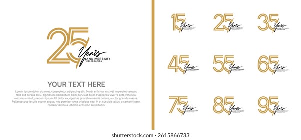 logo anniversary set. brown color with black handwriting on white background for special event