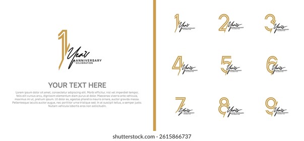 logo anniversary set. brown color with black handwriting on white background for special event