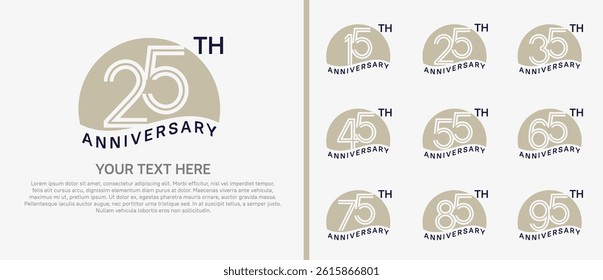 logo anniversary set. brown color with half circle on white background for special event
