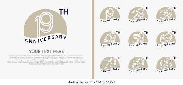 logo anniversary set. brown color with half circle on white background for special event