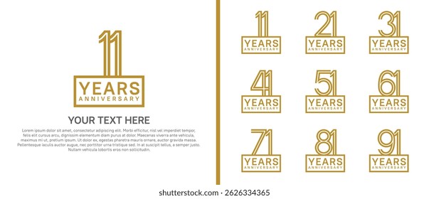 conjunto de aniversário logotipo. cor marrom com quadrado no fundo branco para evento especial