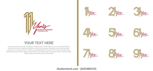 logo anniversary set. brown color with red handwriting on white background for special event