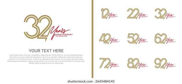 logo anniversary set. brown color with red handwriting on white background for special event
