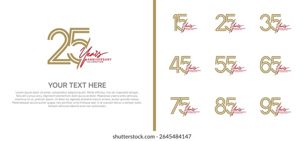 logo anniversary set. brown color with red handwriting on white background for special event