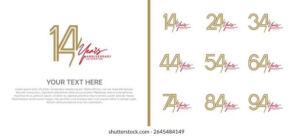 logo anniversary set. brown color with red handwriting on white background for special event