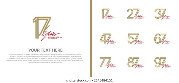 logo anniversary set. brown color with red handwriting on white background for special event