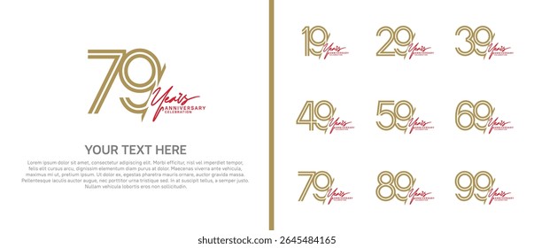 logo anniversary set. brown color with red handwriting on white background for special event