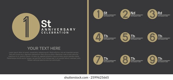logo anniversary set. brown and white color with circle on black background for special event