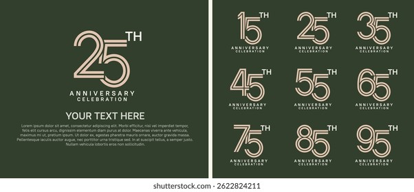 logo anniversary set. brown and white color on green background for special event