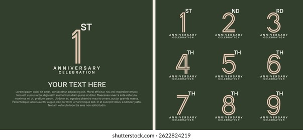 logo anniversary set. brown and white color on green background for special event