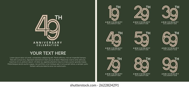 logo anniversary set. brown and white color on green background for special event