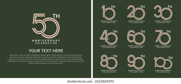 logo anniversary set. brown and white color on green background for special event