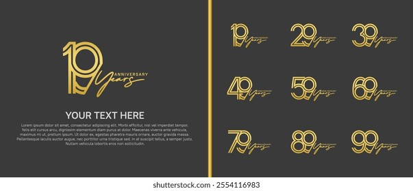 logo anniversary set. gold color with handwriting on black background for special event