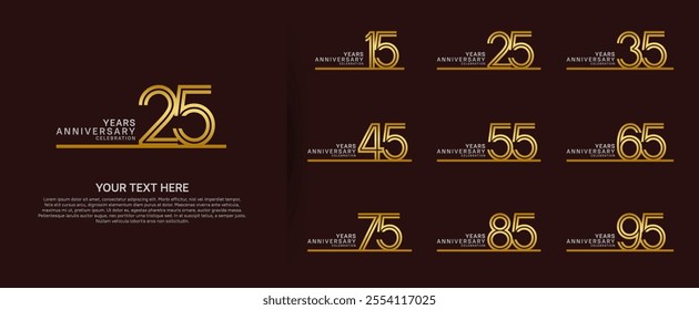 logo anniversary set. gold color with long line on red background for special event
