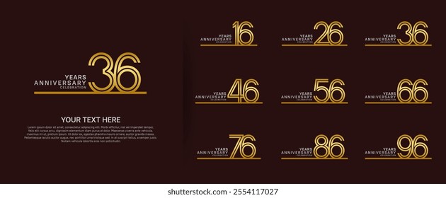 logo anniversary set. gold color with long line on red background for special event