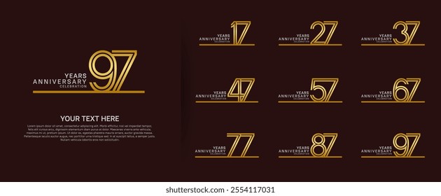 logo anniversary set. gold color with long line on red background for special event