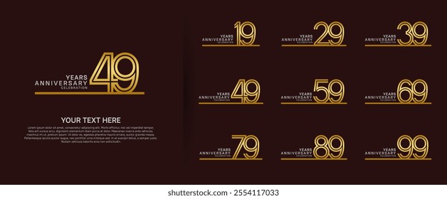 logo anniversary set. gold color with long line on red background for special event