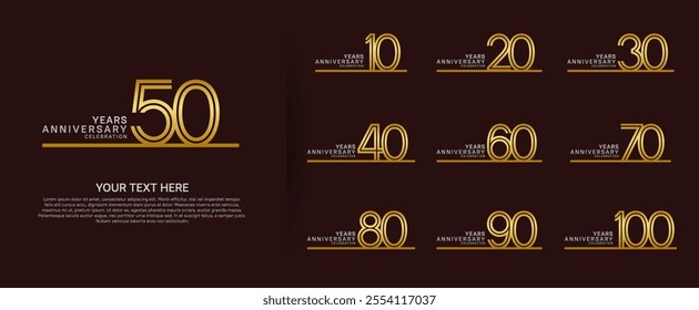 logo anniversary set. gold color with long line on red background for special event