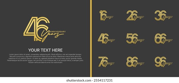 logo anniversary set. gold color with handwriting on black background for special event