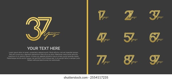 logo anniversary set. gold color with handwriting on black background for special event