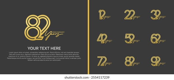 logo anniversary set. gold color with handwriting on black background for special event