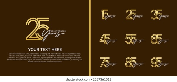 logo anniversary set. gold color with silver handwriting on brown background for special event