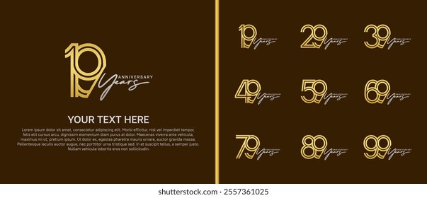 logo anniversary set. gold color with silver handwriting on brown background for special event