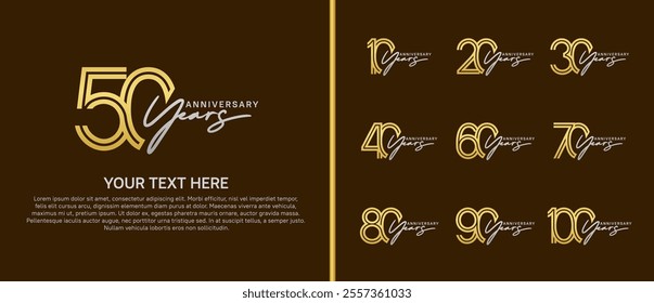 logo anniversary set. gold color with silver handwriting on brown background for special event