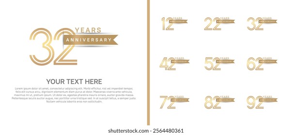 logo anniversary set. gold color with brown ribbon on white background for special event