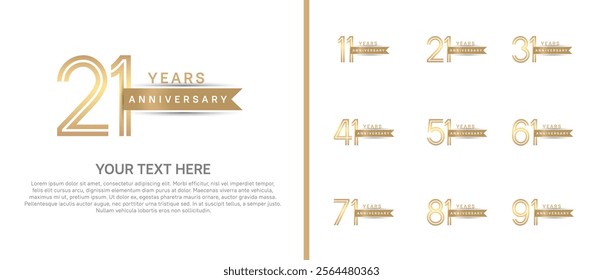 logo anniversary set. gold color with brown ribbon on white background for special event