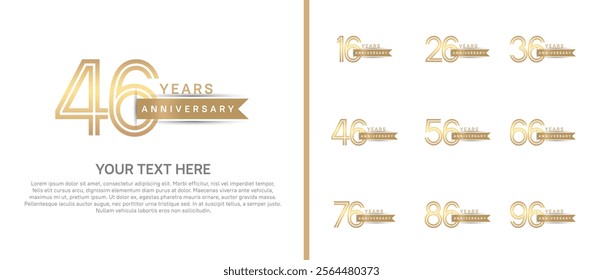 logo anniversary set. gold color with brown ribbon on white background for special event