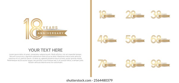 logo anniversary set. gold color with brown ribbon on white background for special event