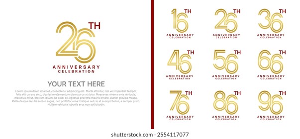 logo anniversary set. gold and red color on white background for special event