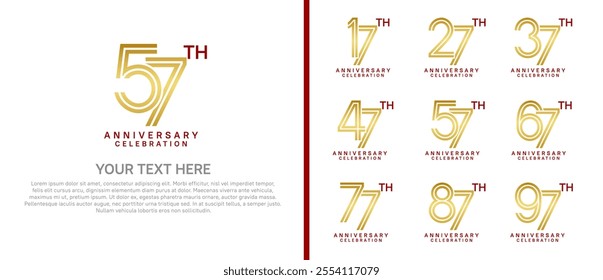 logo anniversary set. gold and red color on white background for special event