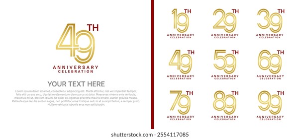 logo anniversary set. gold and red color on white background for special event