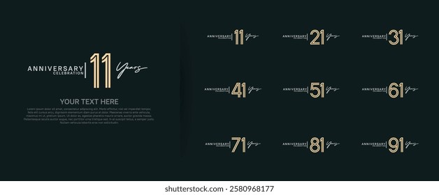 logo anniversary set. gold and white color on green background for special event