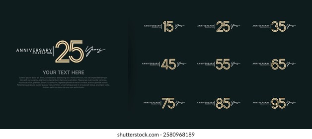 logo anniversary set. gold and white color on green background for special event