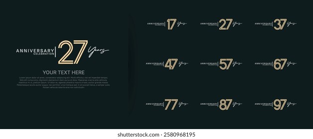 logo anniversary set. gold and white color on green background for special event